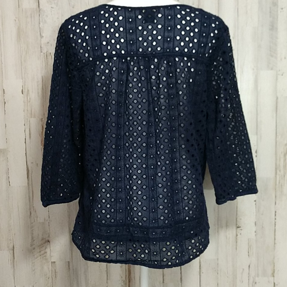 Lucky Brand Navy Blue 3/4 Sleeve Blouse - Picture 3 of 8